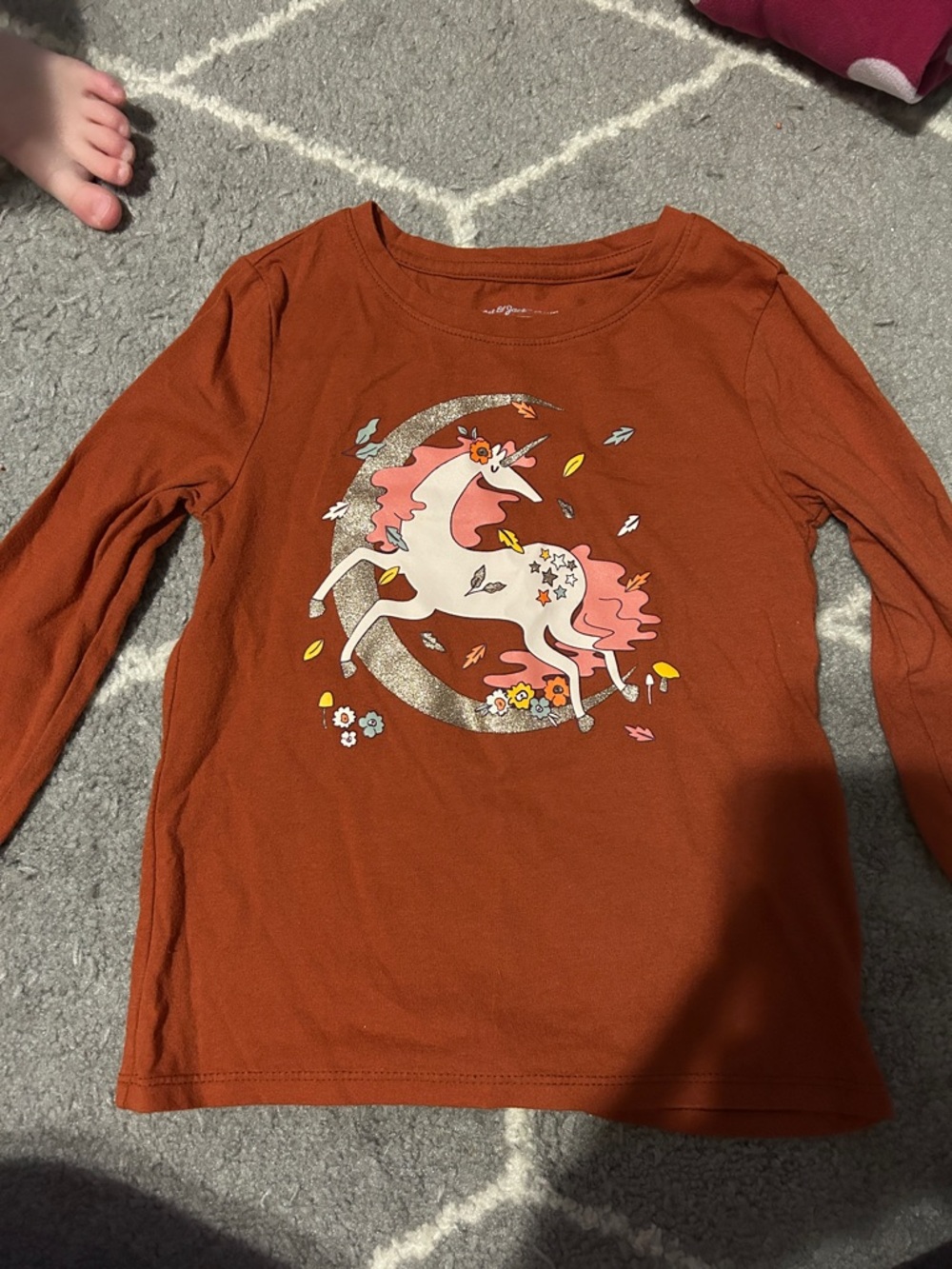 Cat & Jack Rust Orange Long-Sleeve Unicorn Tee